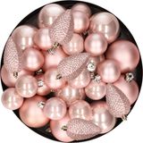 Kaemingk B.V. Décoration de Noël boules de Noël en plastique rose pâle 6-8-10 cm lot de 50 pièces