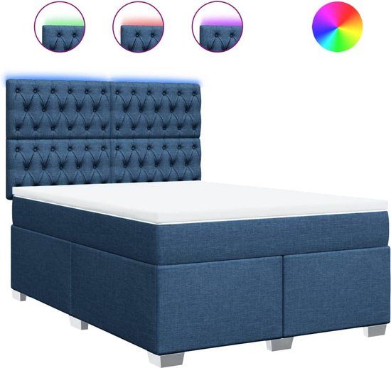 vidaXL Boxspring met matras stof blauw 160x200 cm