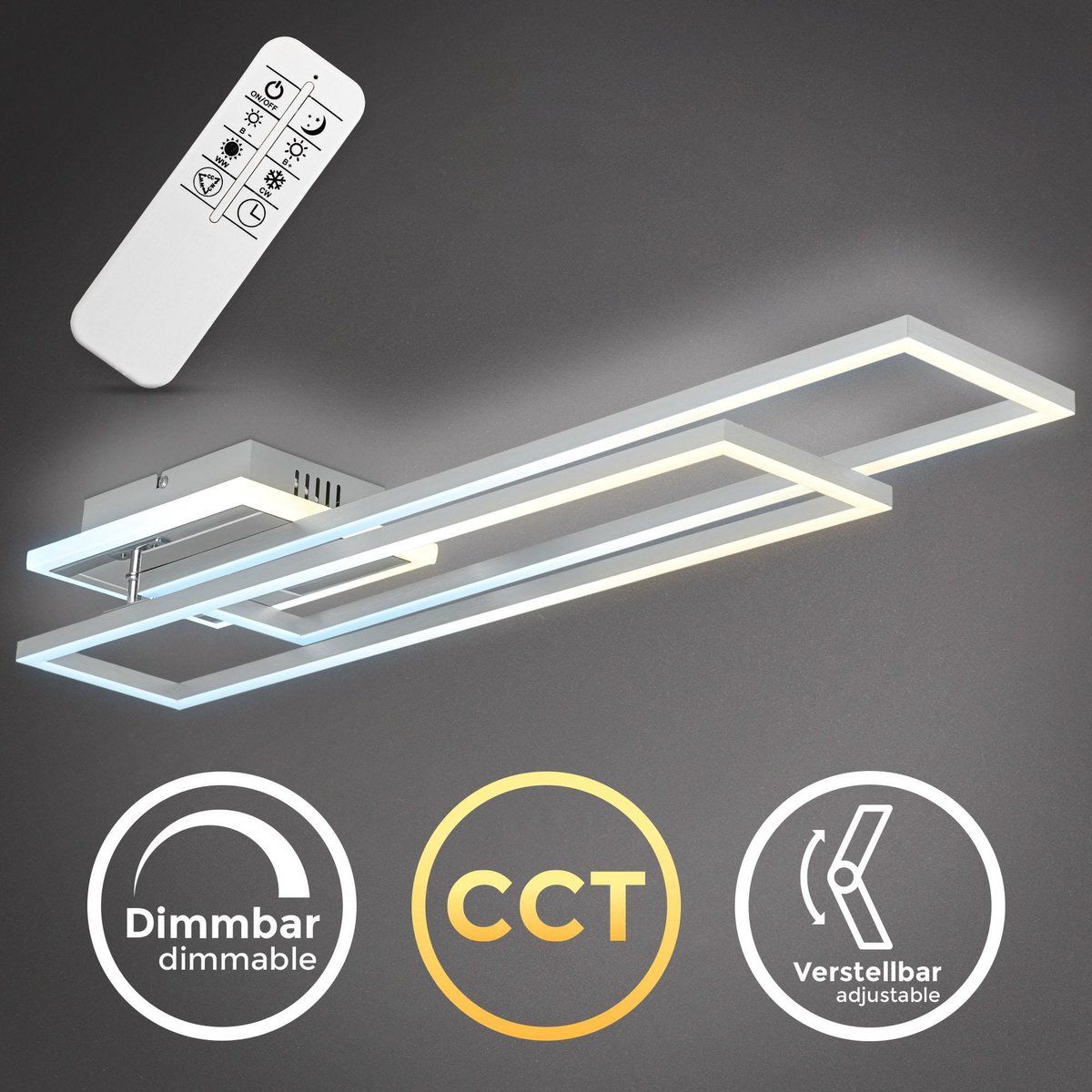 B.K.Licht LED Plafondlamp - Dimbaar, Draaibaar, CCT, Timer, Afstandsbediening - 40W - Metaal - Aluminium