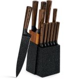 Royal Swiss Messenset 12-delig met Blok – Professionele RVS Koksmessen – Ergonomische Houten Handgrepen – Noir/Brun