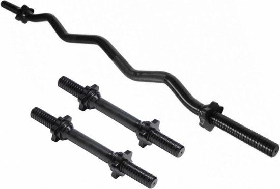 Gorilla Sports Voordeelset EZ-curl stang met dumbell stangen - Zwart
