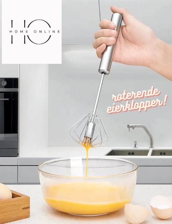 home online HOME ONLINE® Eierklopper - Mixer - Beslagklopper - Slagroomklopper- Roterende garde -Melkschuimer - semi- automatische roterende eierklopper- Staafmixer - Zilver