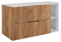 3xE living Armoire de salle de bain, hêtre avec finition blanche, 80 (60 + 20) x 58,6 x 46 cm