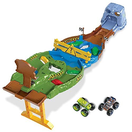 Hot Wheels Monstertrucks Slopend Circuit speelset met Monstertrucks Bigfoot en Gunkster voor de spannendste races, speelgoed voor kinderen vanaf 4 jaar HJG32