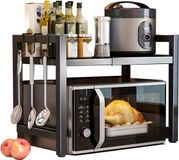 Merkloos / Sans marque Seraluxe Uitbreidbaar Magnetron Rek (40CM - 64CM) - Zwart - Metaal