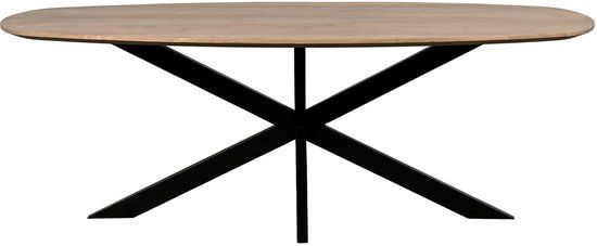 QUVIO Eettafel Sofia - Deens Ovaal - 180 x 90 cm - Stalen kruispoot - FSC® gecertificeerd mangohout - Naturel