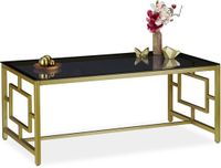 Merkloos Relaxdays Salontafel - Glas - Metalen Frame - 45 x 110 x 60 cm - Zwart-Goud
