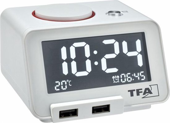 TFA Homtime digitale wekker met USB-oplaadfunctie