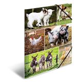 HERMA 19344 Verzamelmappen A4 dierenwerelden, boerderijdieren, 3 stuks, kinderhoekspanner-mappen van karton met interne druk en elastiek, stevige kartonnen omslagmappen, voor jongens en meisjes