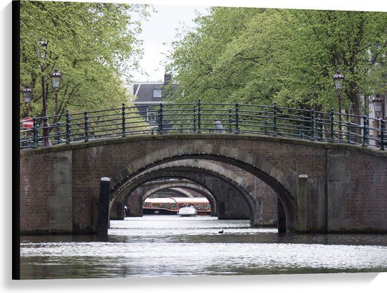 Merkloos / Sans marque Canvas Schilderij - Amsterdamse Brug - 100x75 cm - Landelijk - Wanddecoratie
