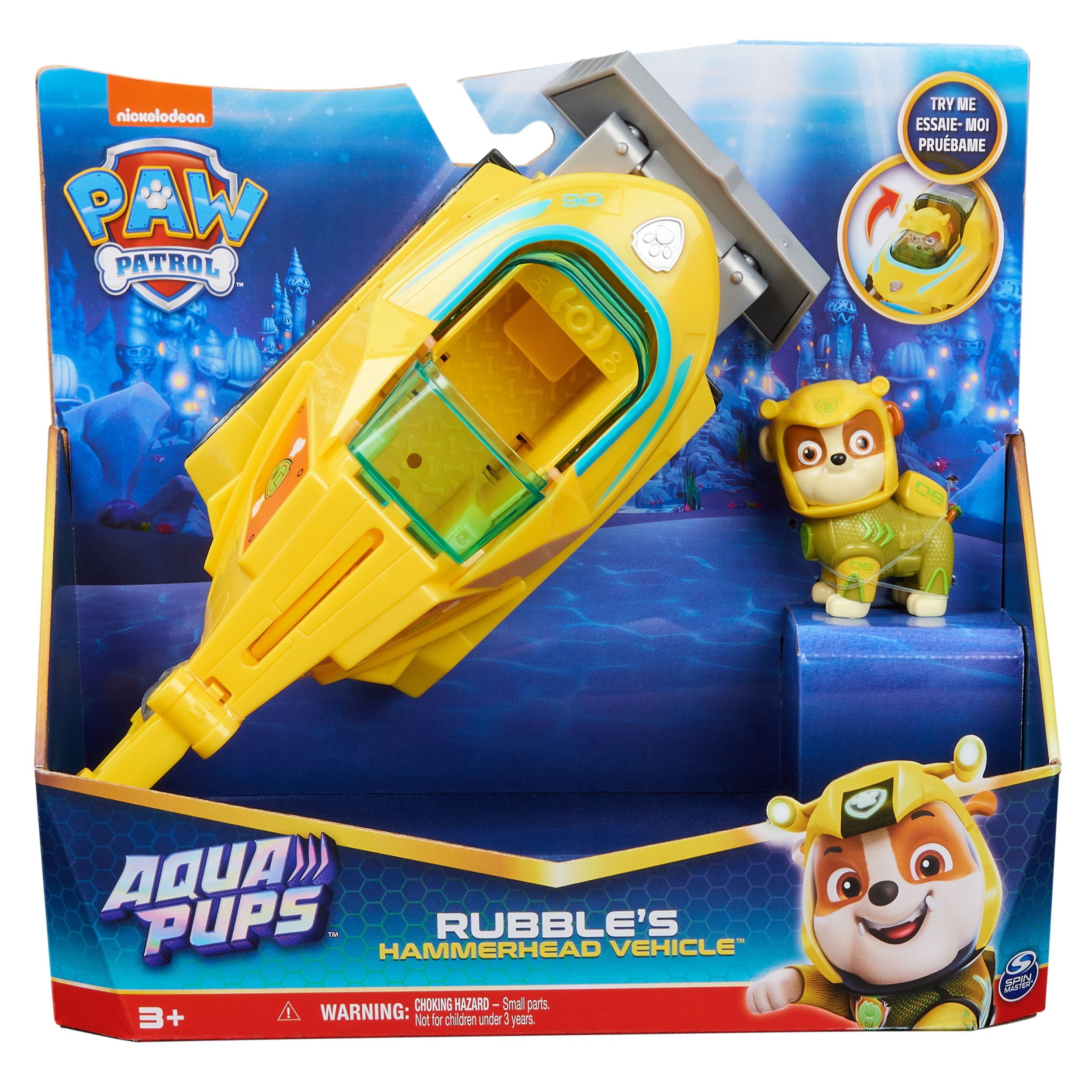 PAW Patrol Aqua Pups - Transformerend Hammerhead Shark-voertuig met Rubble-speelfiguur