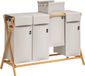 Merkloos 2 compartimenten bamboe wasmand met deksel X-vormige planken 100 l lichtgrijs houten wasmand vuile wassorteerder Wasmand 2.0