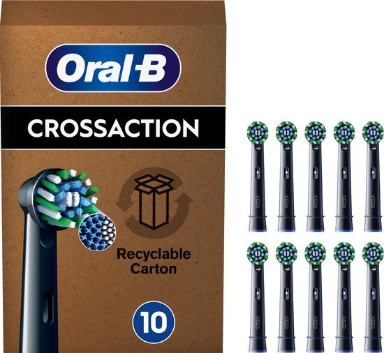 Oral-B Pro CrossAction Opzetborstels voor elektrische tandenborstels, 10 stuks, superieure tandenreiniging, X-borstelopzetstukken voor tandenborstels, brievenbusvormige verpakking