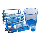 Leviatan 1410 Bureauset, bureau-organizer, opbergsysteem, tafel, organizer, metaal, pennenkoker, multifunctioneel nietapparaat, perforator, kantoororganizer, marineblauw
