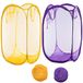 Qtopun Mesh Popup Wasmand, Opvouwbare 2 Pack Draagbare Vuile Kleding Mand voor Slaapzaal en Reizen (Geel + Paars)