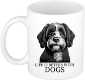 Bellatio Decorations Mok Cadeau Hondenliefhebbers - Labradoodle - wit - pentekening - keramiek - 300 ml