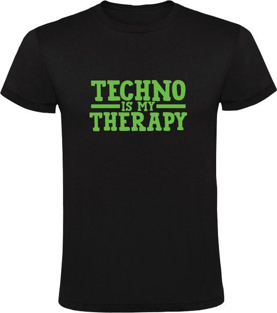 Techno is my therapy Heren T-shirt Zwart Maat S