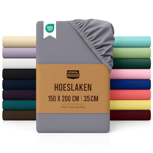 Utopia Bedding Hoeslaken 150 x 200 x 35 cm Grijs