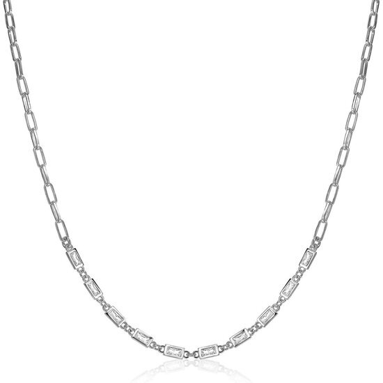 ZINZI zilveren ketting 45cm met paperclip schakels en baguette witte Zirkonia&#39;s ZIC1993