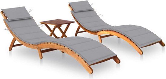 vidaXL Ligbedden 2 st met tafel en kussens massief acaciahout