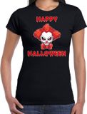 Bellatio Decorations Happy Halloween rode horror clown verkleed t-shirt zwart voor dames L