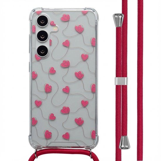 imoshion Hoesje - Geschikt voor Samsung Galaxy S24 - Design Hoesje met Koord - Dusty Rose Connected Hearts