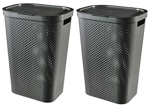 Curver Infinity Recycled Wasmand met deksel - 60L - 2 stuks - Antraciet