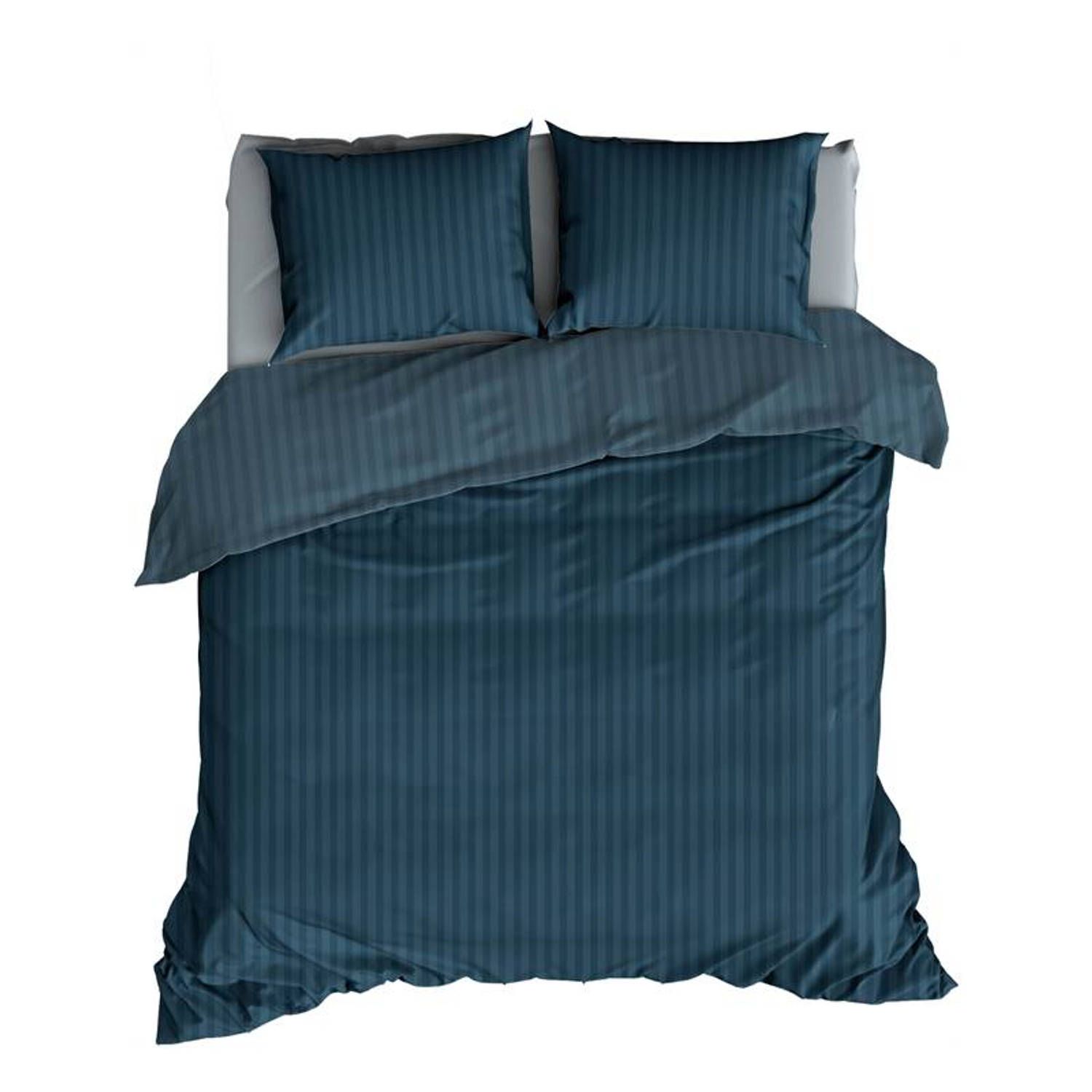 Satin d'or Dekbedovertrek satijnstreep teal 100% Katoen Satijn Dekbedovertrek 240x200/220 + 2 slopen