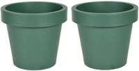 Mega Collections Plantenpot/bloempot - 2x - kunststof - donkergroen - buiten - D16 x H14 cm