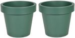 Mega Collections Plantenpot/bloempot - 2x - kunststof - donkergroen - buiten - D16 x H14 cm