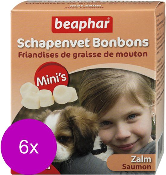 BEAPHAR Schapenvetbonbons Zalm - Hondensnacks - 6 x Mini