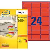 Avery DP24R 100 – 00 etiketten neon-rood multi usages. 70 x 35 mm, druk voor kopieerapparaat