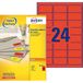 Avery DP24R 100 – 00 etiketten neon-rood multi usages. 70 x 35 mm, druk voor kopieerapparaat