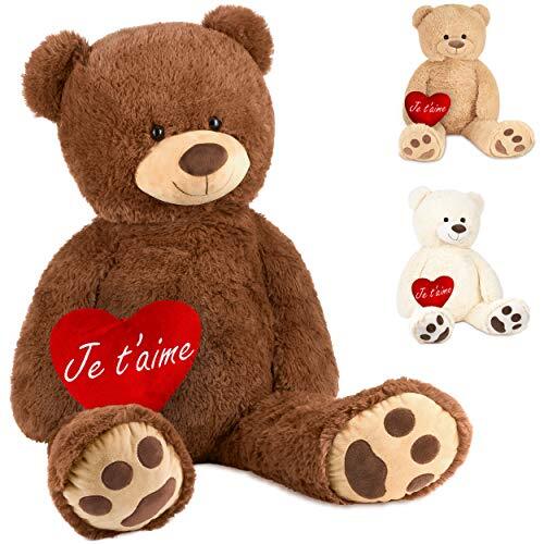 BRUBAKER XXL Teddybeer 100 cm Bruin met een Je T'aime Hartje Knuffel Pluche Knuffeldier