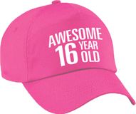 Bellatio Decorations Awesome 16 year old - 16 jaar - roze - volwassenen - baseball cap