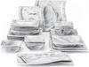 MALACASA set de table en porcelaine 26 pièces marbre gris