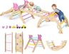 COSTWAY Structure de jeu d'intérieur, set de 4, jeu d'escalade pliable avec toboggan, arche d'escalade, filet, rampe double face, set de blocs de construction et 2 voitures pour enfants à partir de 1 an