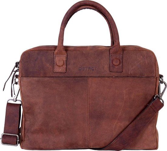 DSTRCT Wall Street 15.4 inch Leren Laptoptas - Bruin