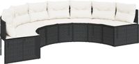 vidaXL Tuinbank met kussens halfrond poly rattan zwart