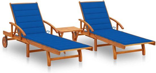 vidaXL Ligstoelen 2 st met tafel en kussens massief acaciahout