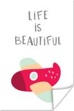 PosterMonkey Poster Illustratie van een vliegtuig met de quote "Life is beautiful" - 40x60 cm