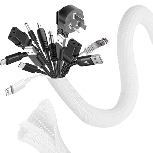 Romon 3 m gevlochten kabelmantel, 16-25 mm, flexibel, zelfsluitend, voor het verbergen van kabelbeheer, uitbreidbare afdekking voor elektrische kabels voor tv, computer, kantoor, huis, auto, wit