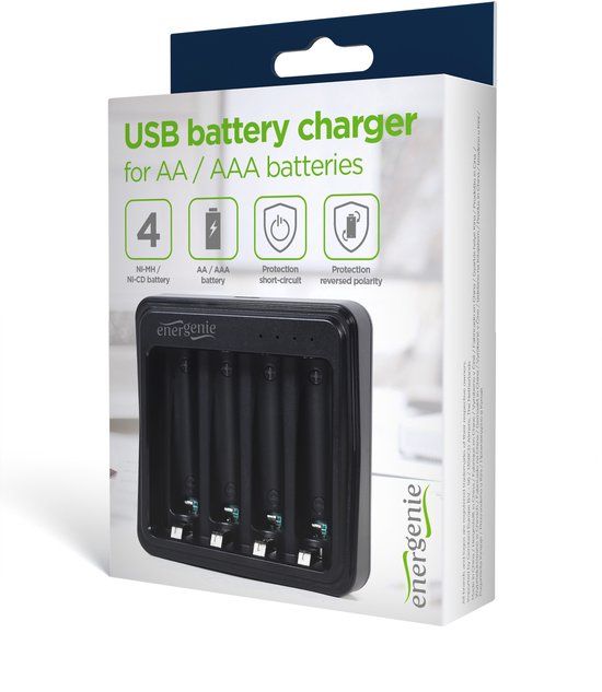 Energenie USB batterijlader voor AA/AAA batterijen, zwart