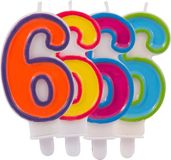 Folat - Kaars cijfer 6 in vrolijke kleuren