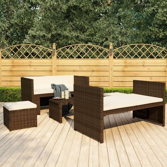 The Living Store Loungeset - Bruin poly rattan - 5-delig - 130 x 70 x 70 cm - Ultiem comfort - Weerbestendig