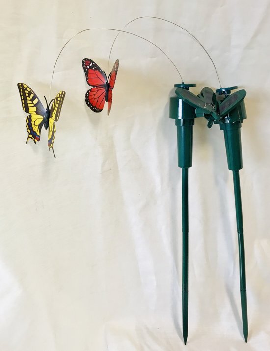 Zhu Vlinders die vliegen op solar zonne energie (werkt ook met batterij als er geen zon is). levensechte decoratieve fladderende vlinder op solar voor u thuis of in de tuin.prijs is per 2 sets