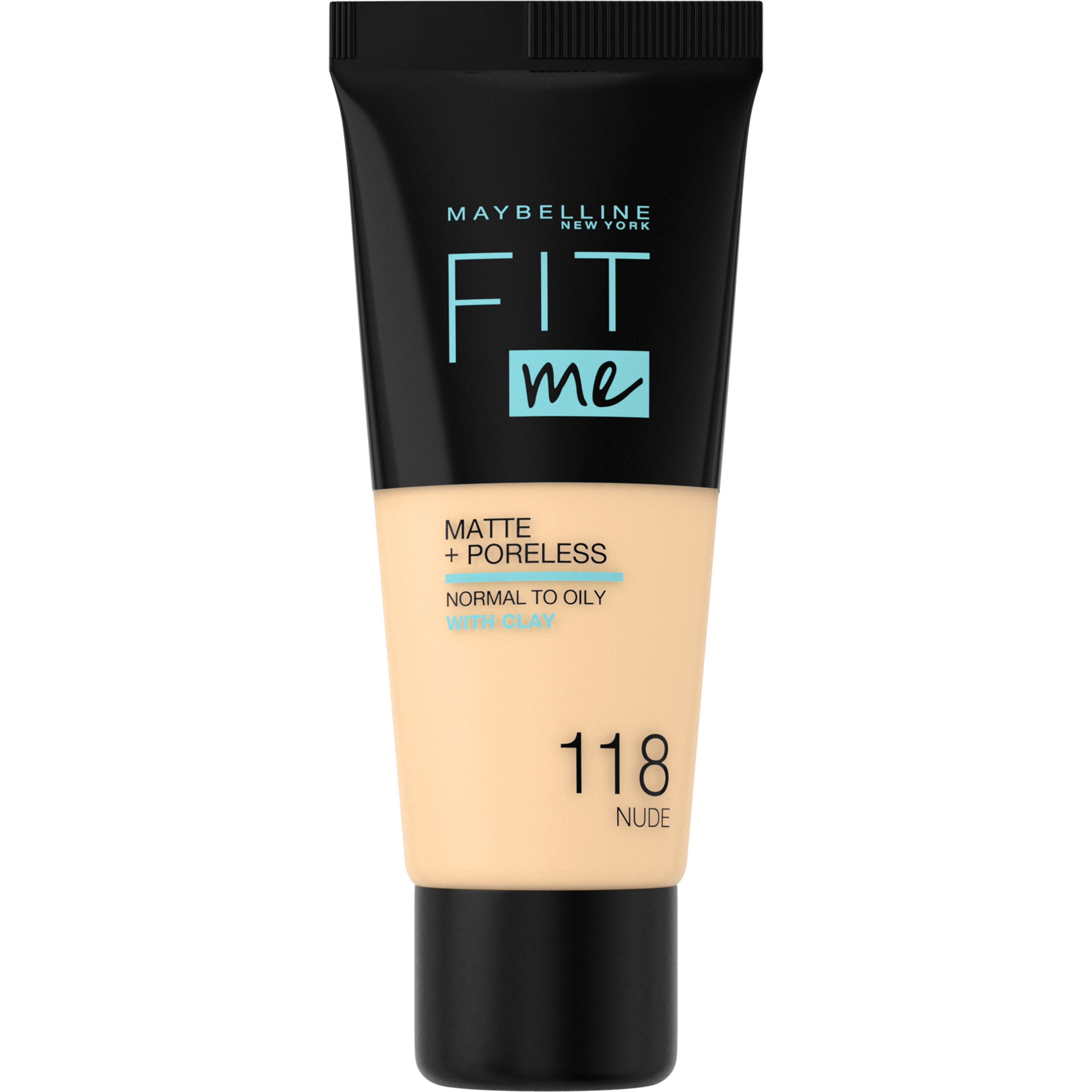 Maybelline Fit Me Matte & Poreless Foundation 118 Nude – medium dekkende foundation voor normale tot vette huid met matte finish – foundations op waterbasis die zichtbaar poriën verkleinen - 30 ml