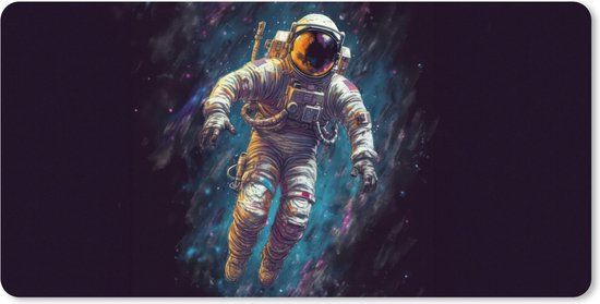 MousePadParadise XXL Muismat - Ruimte Neon Astronaut Sterren - 80x40cm - Bureau Onderlegger - Multicolor