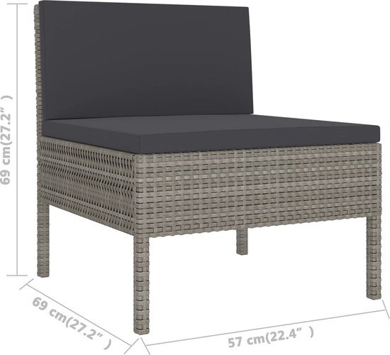 vidaXL 5-delige Loungeset met kussens poly rattan grijs