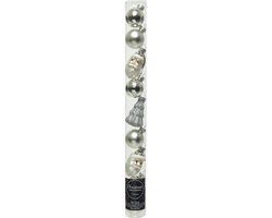 Kaemingk Kerstbal Glas figuren set zilver 9 stuks decoratie kerstboom.